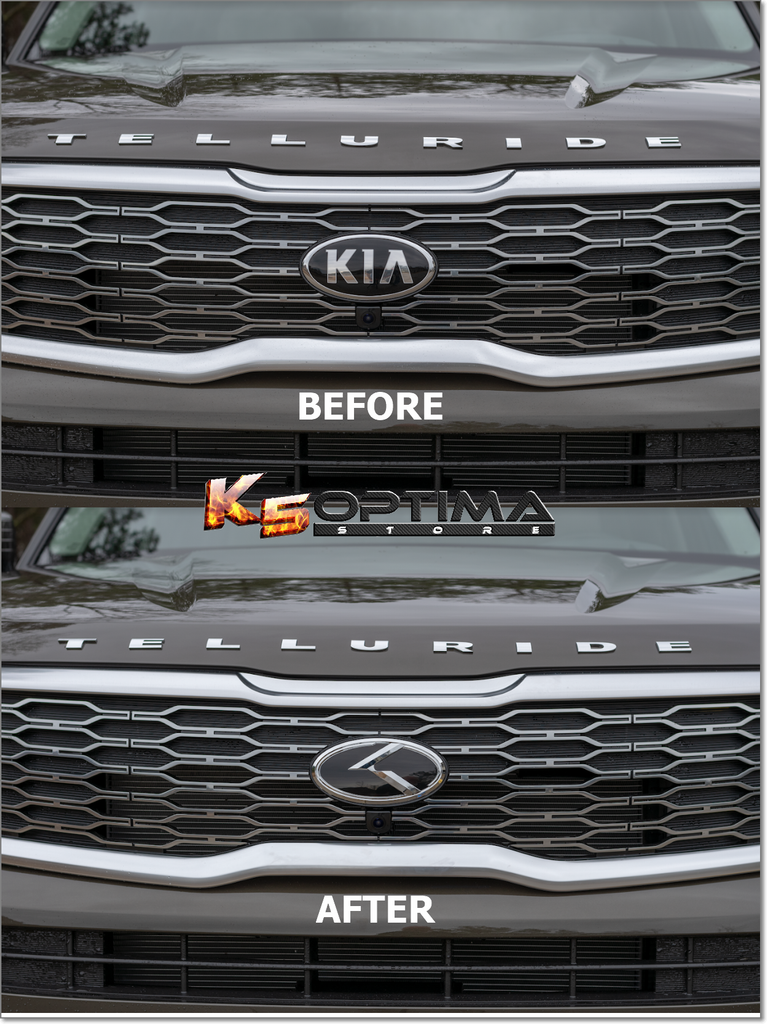 Kia aftermarket emblems before and after